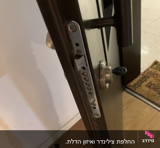 מנעול דלת עם בריחים וידית שחורה